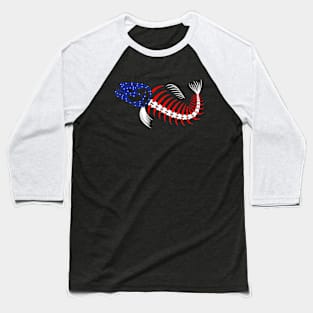 Usa Flag with Fishing Skull Baseball T-Shirt